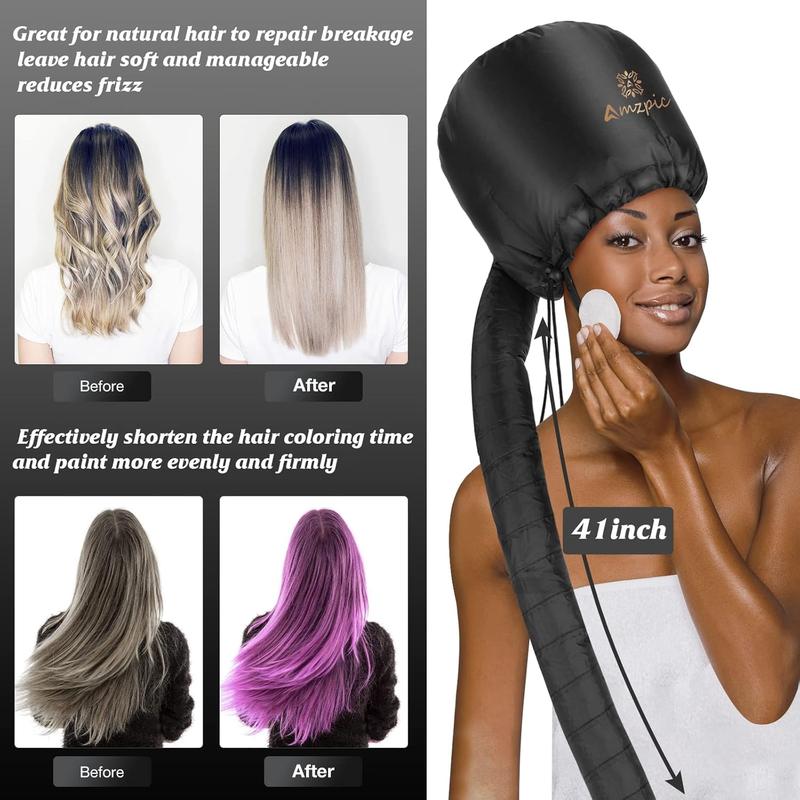 Bonnet Hood Hair Dryer Attachment - Soft, Adjustable Extra Large Bonnet Hair Dryer for Speeds Up Drying Time at Home, Easy to Use for Styling, Curling and Deep Conditioning (Black)