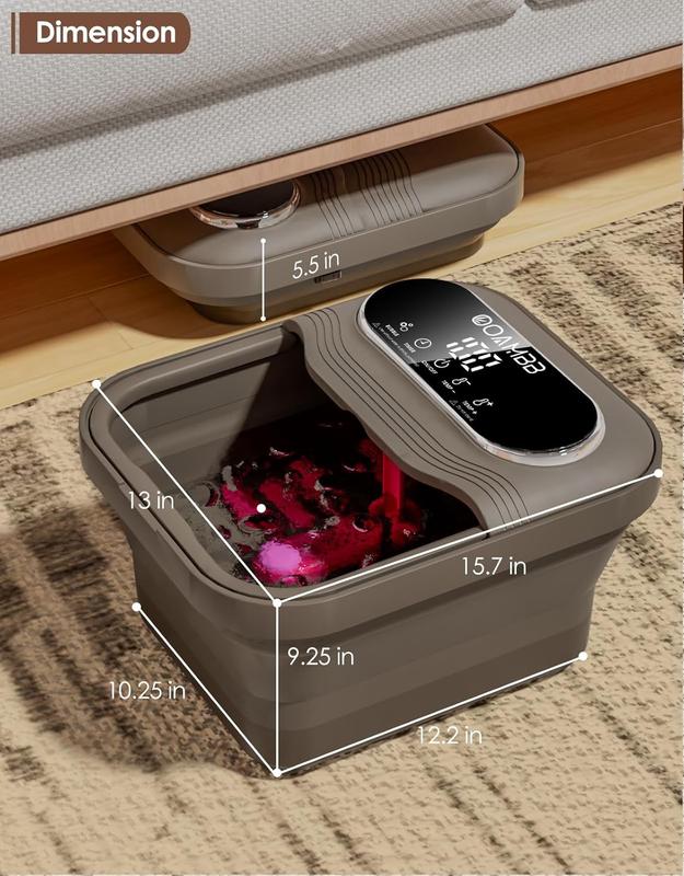 Collapsible Foot Spa with Heat, Bubble and Temp Control, Foot Bath Massager with XL Touch Screen and Massage Rollers, Foot Soaking Tub, Pedicure Foot spa for Stress Relief (Grey)