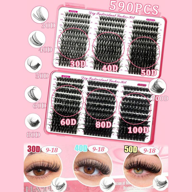 Fluffy False Eyelashes Kit for Christmas Gift, 1 Set Individual Lash Clusters Kit with Accessories, Eye Makeup Enhancement Tool for Women