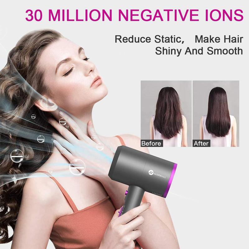 Professional Ionic Hair Dryer - 1800W Power, Fast Drying, Low Noise, with 2 Concentrator Nozzles and 1 Diffuser Attachments