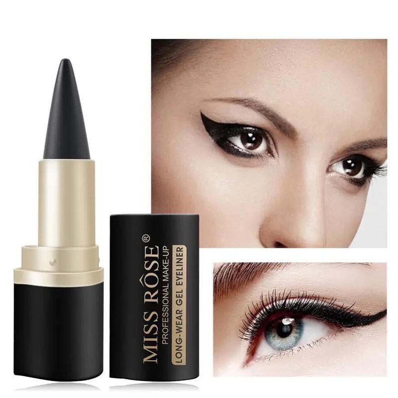 Miss Rose Black Eyeliner Pencil Waterproof Eye Enhancing Stick Solid Thick Gel Smooth 24 Hours Long Lasting Smoky Eye Liner Cosmetic Beaut Lipliner Makeup Color