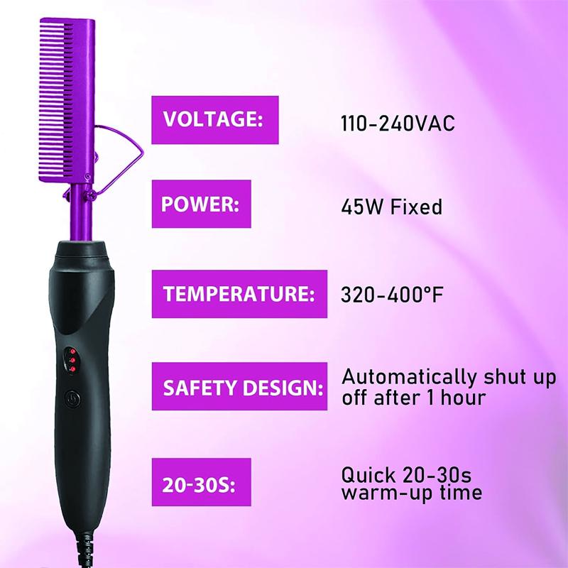 27 Counts Ceramic Hot Comb Hair Straightener for Wigs and Natural Hair - Curling Iron and Pressing Comb Kit for Silky Styles