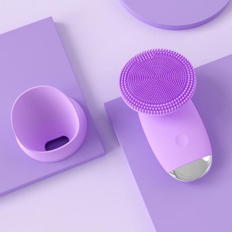 Electric Sonic Facial Cleansing Brush, Facial Cleanser Facial Cleaning Device, Face Scrubber Attraction Face Brush, Cleaning Milk Silica Gel Purple Face Brush, Face Cleaning Tool