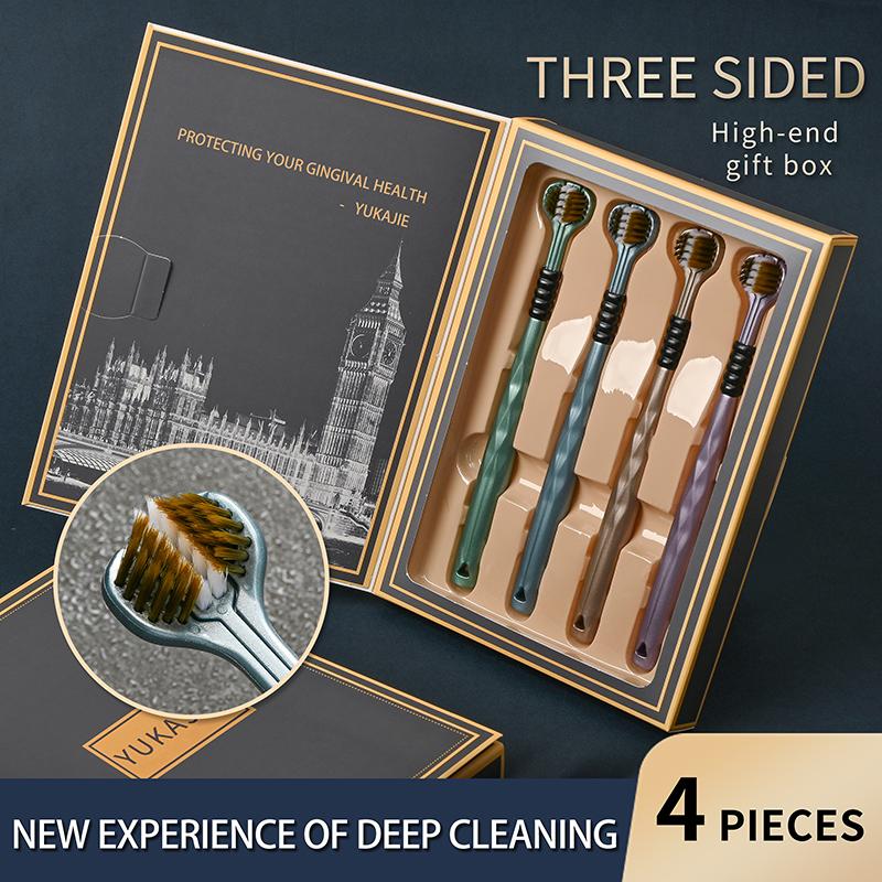 3-Sided Toothbrush，Comfort and Soft  Manual Brush，Multi-Angle Teeth and Gum Cleaning， 4pec Gift set，Suitable for Adults, Kids, and Seniors for Daily Oral Care Cleanser