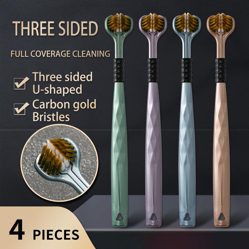 3-Sided Toothbrush，Comfort and Soft  Manual Brush，Multi-Angle Teeth and Gum Cleaning， 4pec Gift set，Suitable for Adults, Kids, and Seniors for Daily Oral Care Cleanser