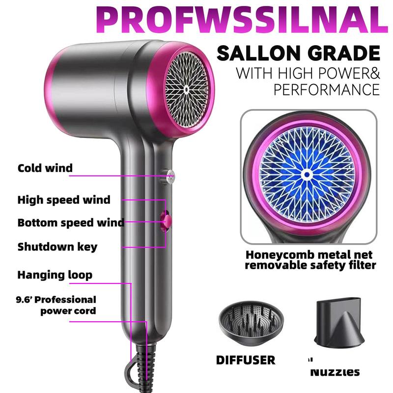 Powerful Ion Hair Dryer, 1 Box Hair Dryer & Concentrator & Diffuser, Professional Hair Styling Tool for Home & Salon Use, Christmas Gift