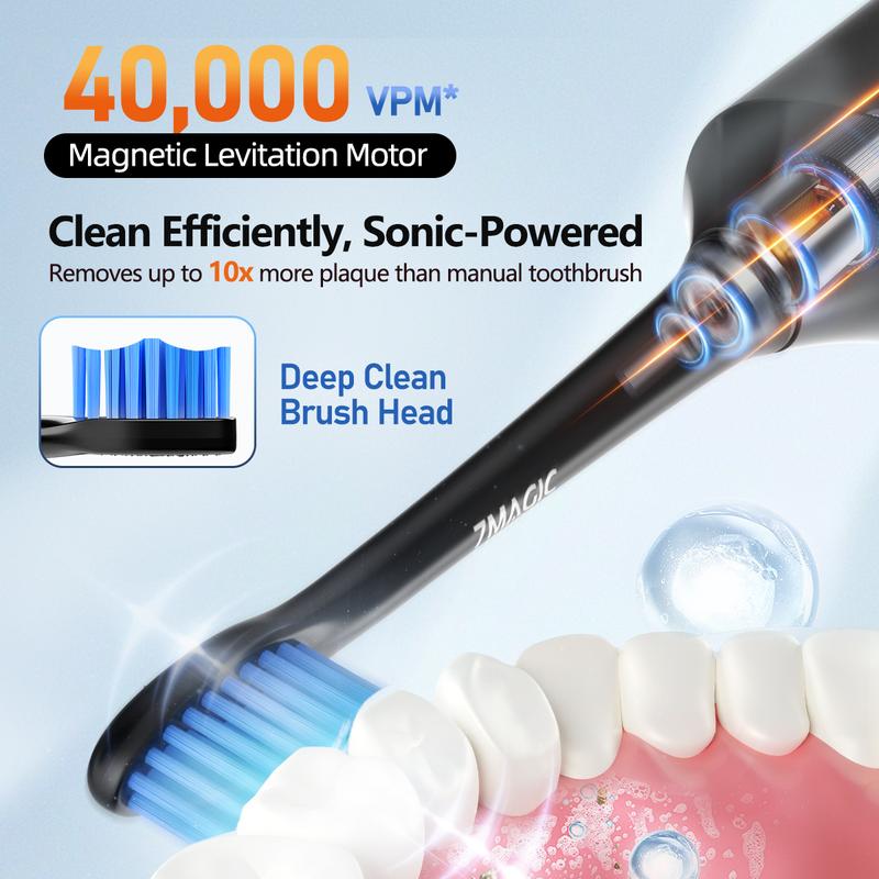 Electric Toothbrush for Adults, Sonic Toothbrush with 3 Intensity Levels & 5 Modes, One Charge for 90 Days, Rechargeable Electric Toothbrush with 6 Toothbrush Heads & 40,000 VPM Deep Clean rechargeable electric