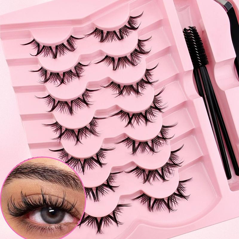 Natural False Eyelashes, 7 Pairs Natural Curling Eye Makeup Strip Lashes & 3 Counts Brushes & 1 Count Tweezers, Full Volume Eyelash for Lashes Extensions, Volumized False Eyelashes for Women and Girls Eye Makeup Enhancement, Christmas Gift