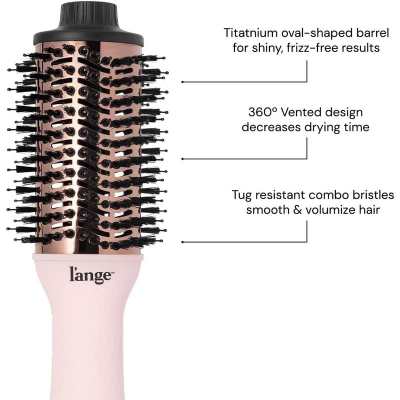 L'ANGE HAIR Le Volume 2-in-1 Titanium Blow Dryer Brush | Hot Air Brush in One with Oval Barrel | Hair Styler for Smooth, Frizz-Free Results for All Hair Types (Blush - 60 mm)