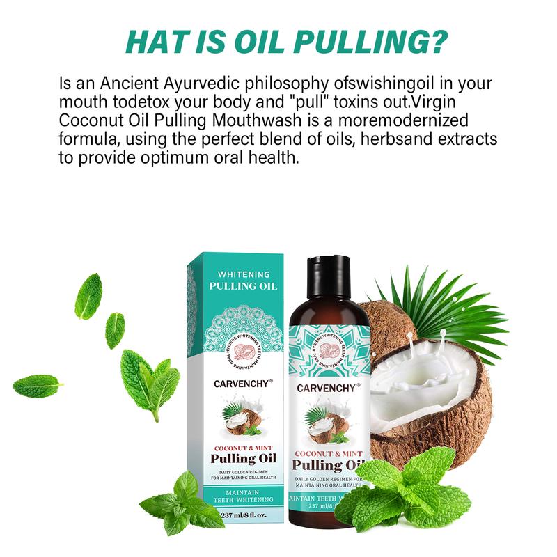 Pulling Oil with 7 Essential Oils & Vitamins D, E & K2, Coconut Mint Mouthwash, Pulling Oil, Mint Oil Pulling Mouthwash with Tongue Scraper, Teeth Coco Mint Pulling Oil