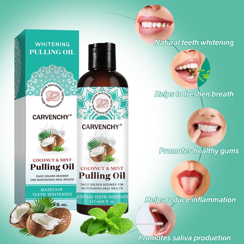 Pulling Oil with 7 Essential Oils & Vitamins D, E & K2, Coconut Mint Mouthwash, Pulling Oil, Mint Oil Pulling Mouthwash with Tongue Scraper, Teeth Coco Mint Pulling Oil