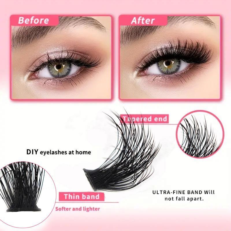 5D D Curl Thick False Eyelashes with Eyelash Extension Glue & Lashes Brush & Lashes Applicator Tool, 1 Set Mixed Length Fluffy Cluster Fake Lashes for Lashes Extensions, Eyelash Extensions Kit, Makeup Products, Fall Gift, Christmas Gift