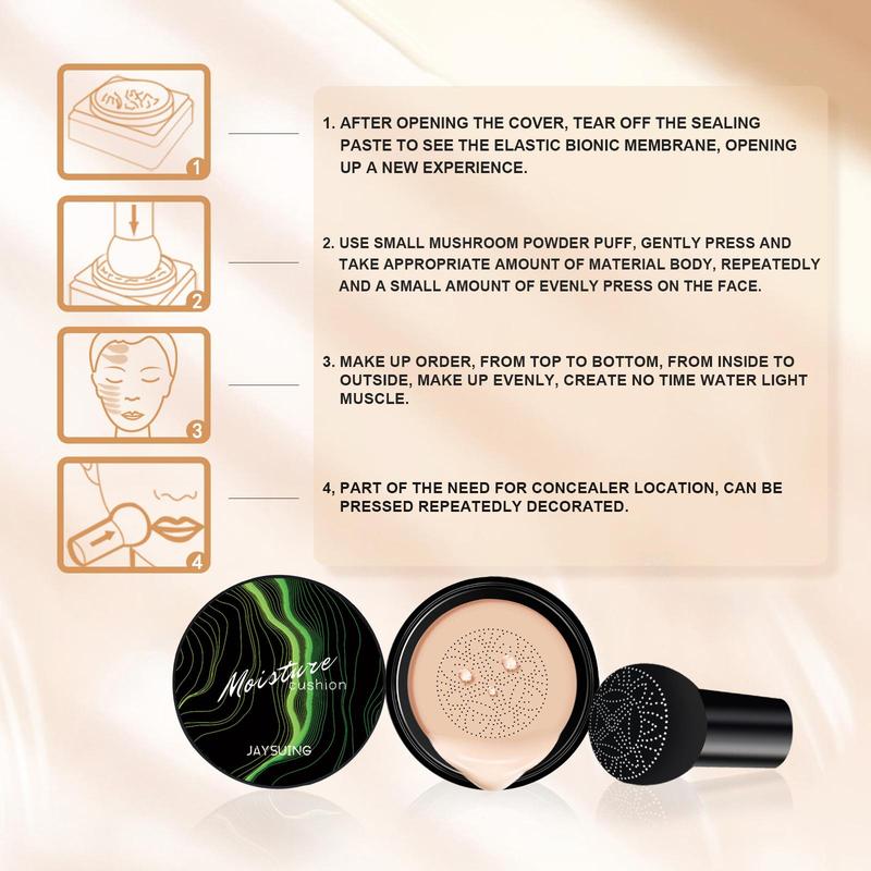 Mushroom Head Air Cushion CC Cream, Long Lasting Moisturizing Makeup Foundation, Full Coverage Flawless Makeup Base Primer