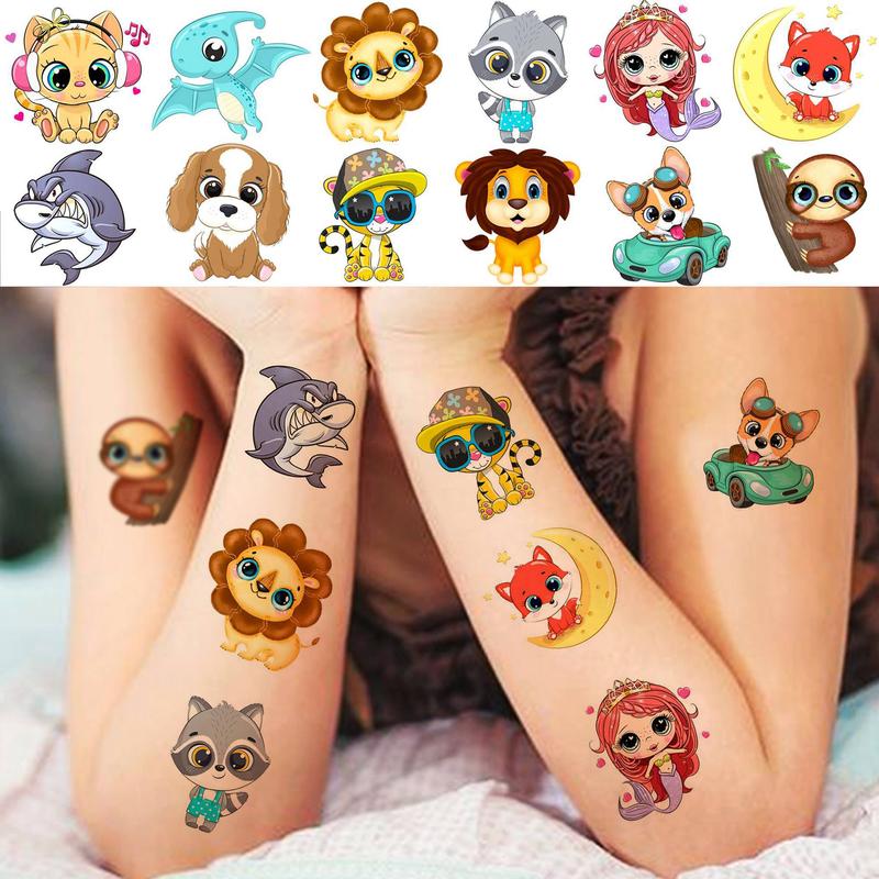 Animal Pattern Temporary Tattoo Sticker, 50pcs Cute Cartoon Fake Tattoo Decals, Colorful Body Art Decoration for Party Festivals Decor