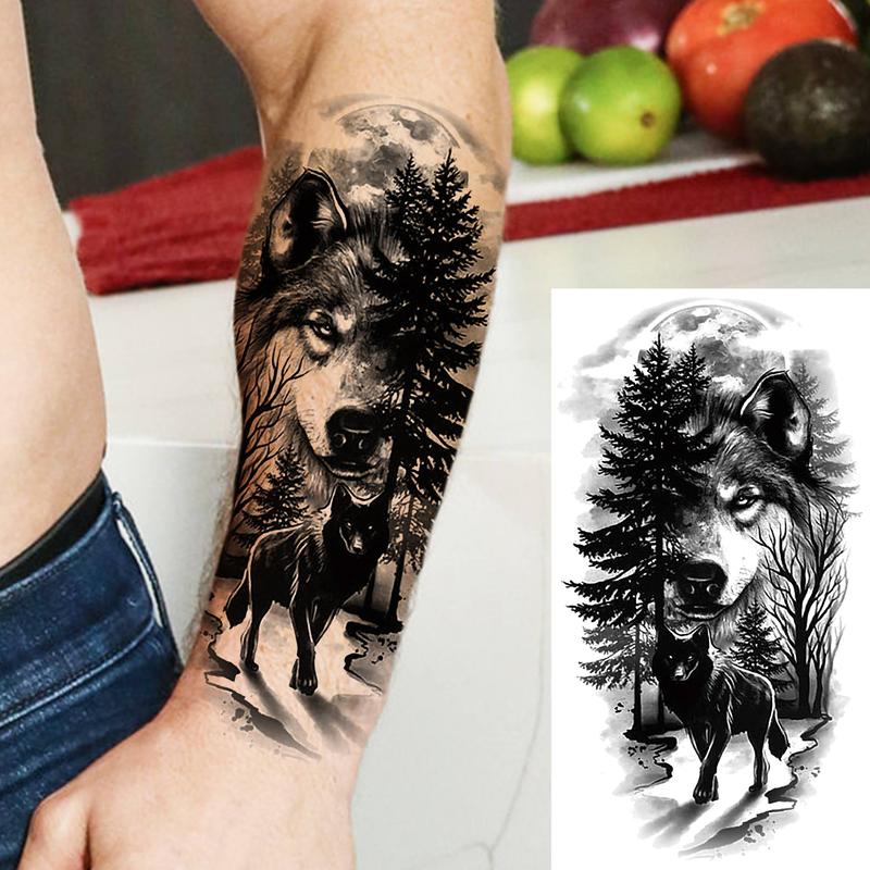 Wolf Pattern Temporary Tattoo Sticker, 8 Counts set Fake Hands Tattoo Sticker, Waterproof Body Decoration for Women & Men, Fake Tattoo, Christmas Gift