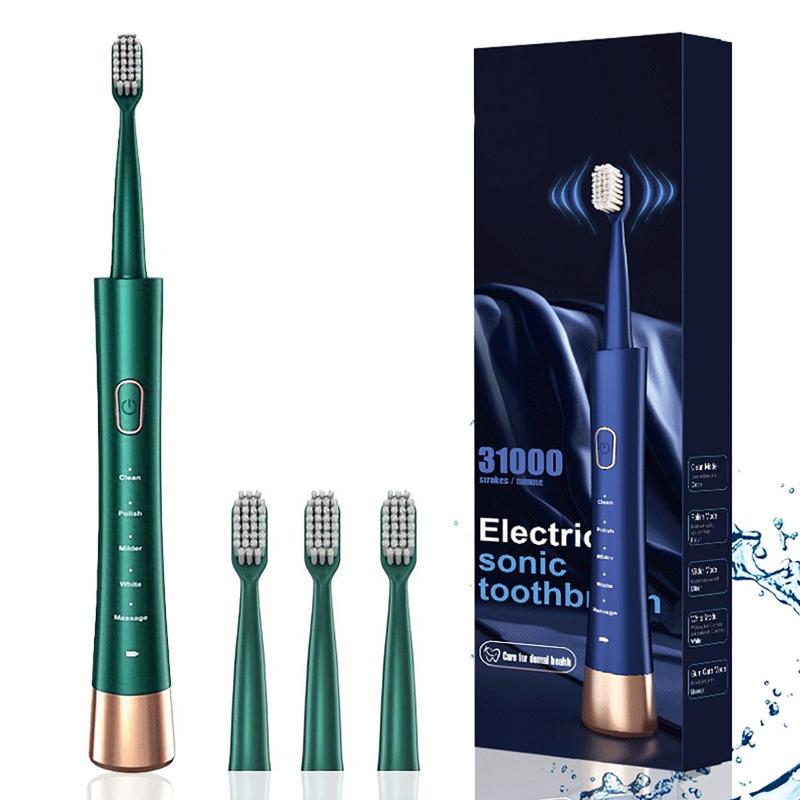 5-Mode Rechargeable Electric Toothbrush, 1 Box Waterproof Sonic Long Lasting Toothbrush with 4 Replacement Brush Heads, Oral Care Toothbrush for Adults