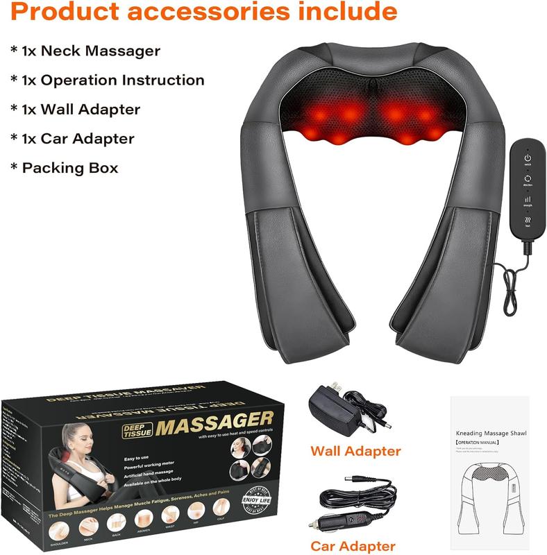 Electric Neck Massager, Neck and Back Massager with Heat, Shiatsu Massage Pillow for Neck, Back, Shoulder, Muscle Pain Relief, Ideal Fits for Parents (Gray-Remote Controller)