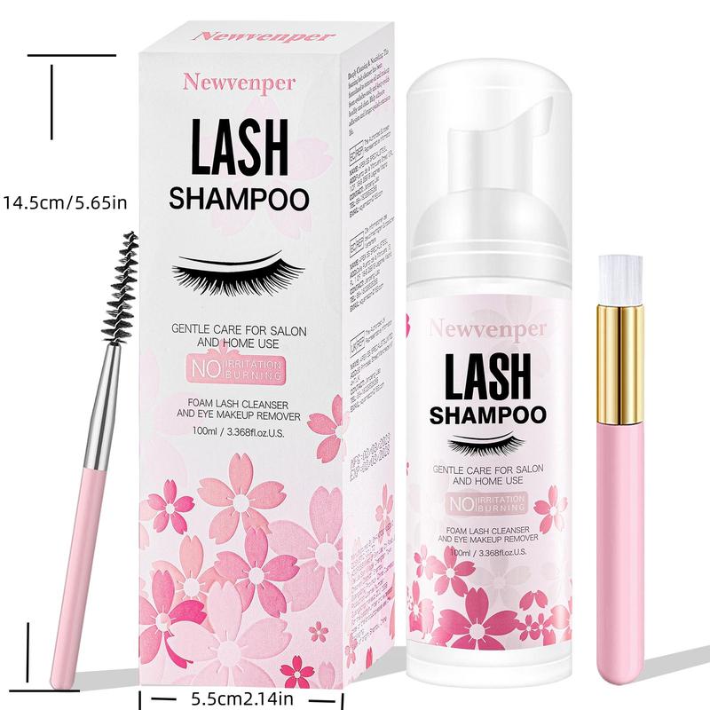 Lash Shampoo Set for Eyelash, Eyelash Shampoo with Brush & Mascara Wand, Eyelash Extension Cleanser Remover, Makeup Remover for Salon and Home Use