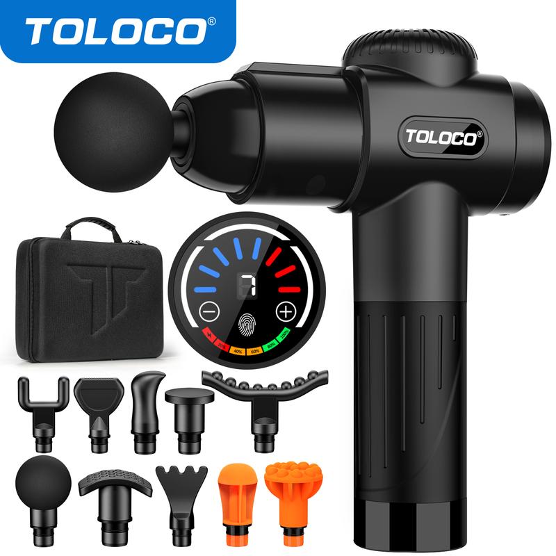 TOLOCO Massage Gun, Muscle Deep Tissue Massage Gun, Percussion massage gun with 10 replacement heads.