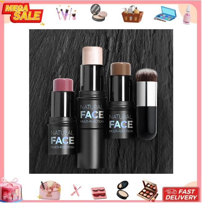 Girls and Women 3 Pcs Cream Blush Contour Highlighter Stick for Cheeks Eyes Lips Lightweight Dewy Finish Blush Stick Waterproof Long Lasting Contour Stick Trio Wand Face Makeup Set