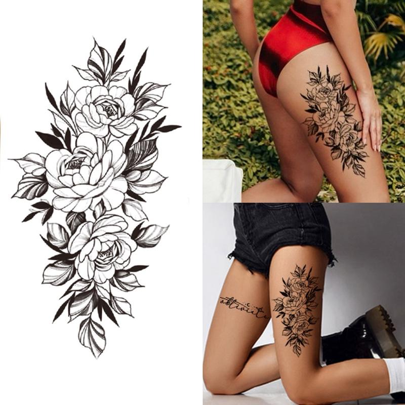 68 Sheets of Realistic Black Rose Peony Temporary Tattoos: Body Art for Women, Arm Sleeves with Snake-Inspired Floral Sketch Designs Flower Halloween