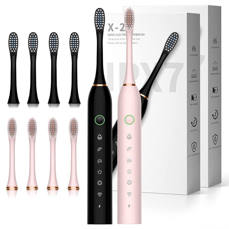 2 Pack Electric Toothbrush with 8 Brush Heads, IPX7 Waterproof 6 Modes 42000vpm with Smart Timers, Sonic Electric Toothbrush for Adults