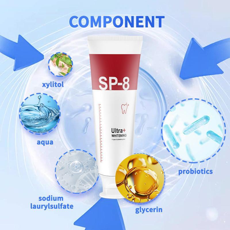 SP-8 Probiotic Toothpaste: Gently cleanses and whitens teeth, removes smoke and coffee stains, freshens breath whitening and oral care gift.SP-8 Probiotic Ultra+ Whitening Healthy Toothpaste - Deep Clean, Refresh Breath, Care for the Mouth Cleansing