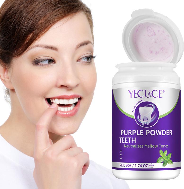 Yecuce Purple Color White Teeth Powder-Conceals Stains, No Sensitivity- Enamel-Safe Toothpaste Powder for Coffee, Tea, Food, Stains , Oral Deep Cleansing