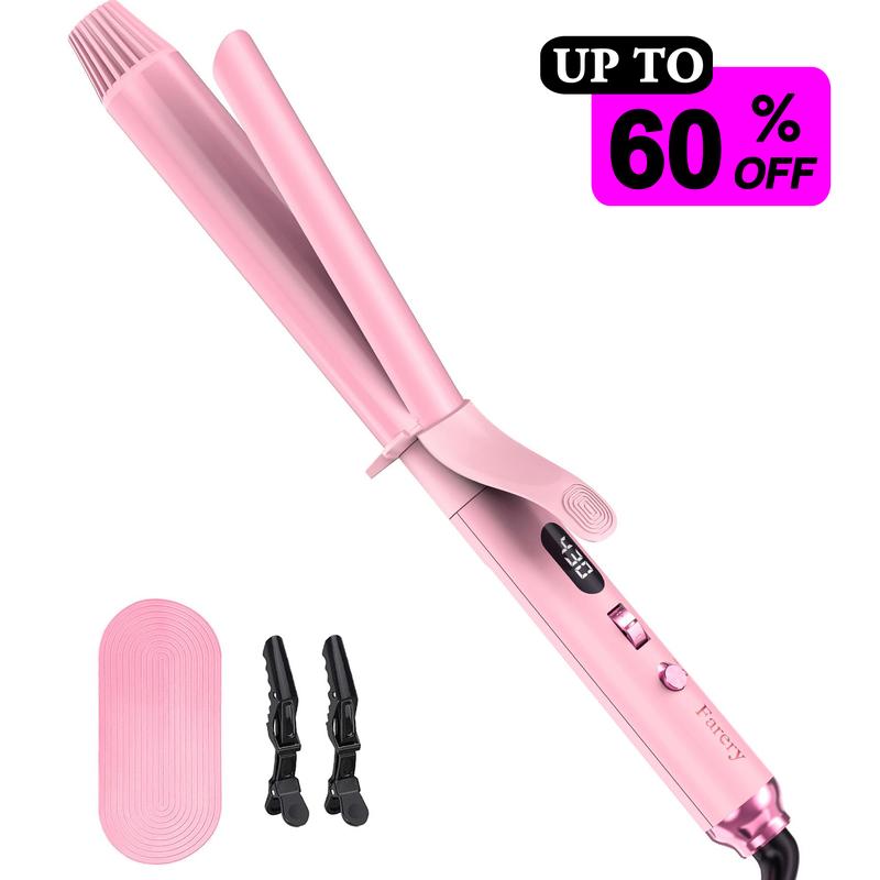 FARERY Long Barrel Curling Iron, 11 Adjustable Temp, Include Clips & Silicone Pad, Sakura Pink