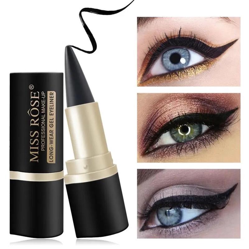 Miss Rose Black Eyeliner Pencil Waterproof Eye Enhancing Stick Solid Thick Gel Smooth 24 Hours Long Lasting Smoky Eye Liner Cosmetic Beaut Lipliner Makeup Color