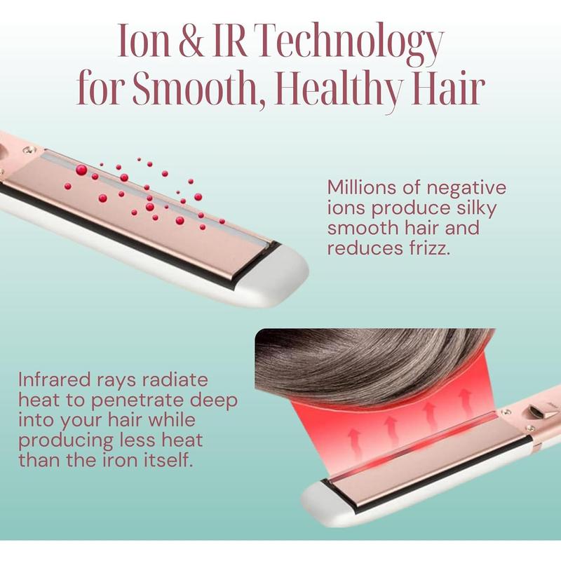 2-in-1 Flat Iron Hair Straightener and Curler - Negative Ion Technology, Anti-Frizz Ceramic Coating, 5 Heat Settings - Fast Heating Styling Tool for Versatile Looks - Portable