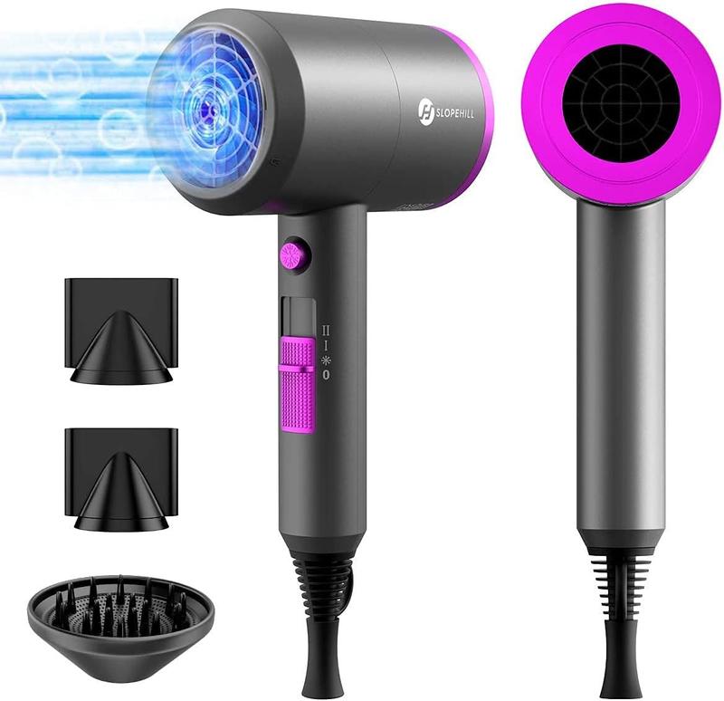 Professional Ionic Hair Dryer - 1800W Power, Fast Drying, Low Noise, with 2 Concentrator Nozzles and 1 Diffuser Attachments