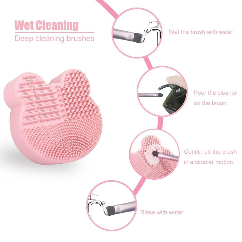 Makeup Brush Cleaning Pad With Cleaning Sponge, 1 Set 2-in-1 Design Silicone Cleaning Pad For Beginner, Makeup Tool Cleaner