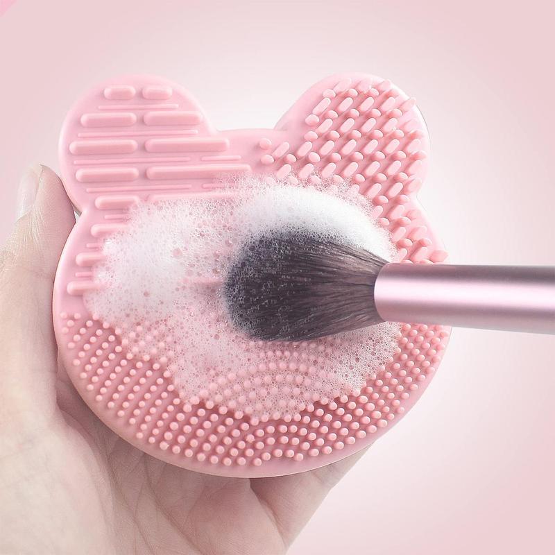 Makeup Brush Cleaning Pad With Cleaning Sponge, 1 Set 2-in-1 Design Silicone Cleaning Pad For Beginner, Makeup Tool Cleaner