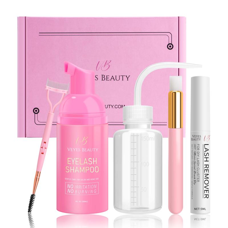 Veyesbeauty Luxury DIY Lash Aftercare Kit Remover & Cleaner Kit for Eyelash extensions and Natural Lashes Remover Shampoo Cleansing Brush Mascara Wand Self-Application Eyelash Cleansing Kit Makeup Cosmetic Makeup Remover Cleanser