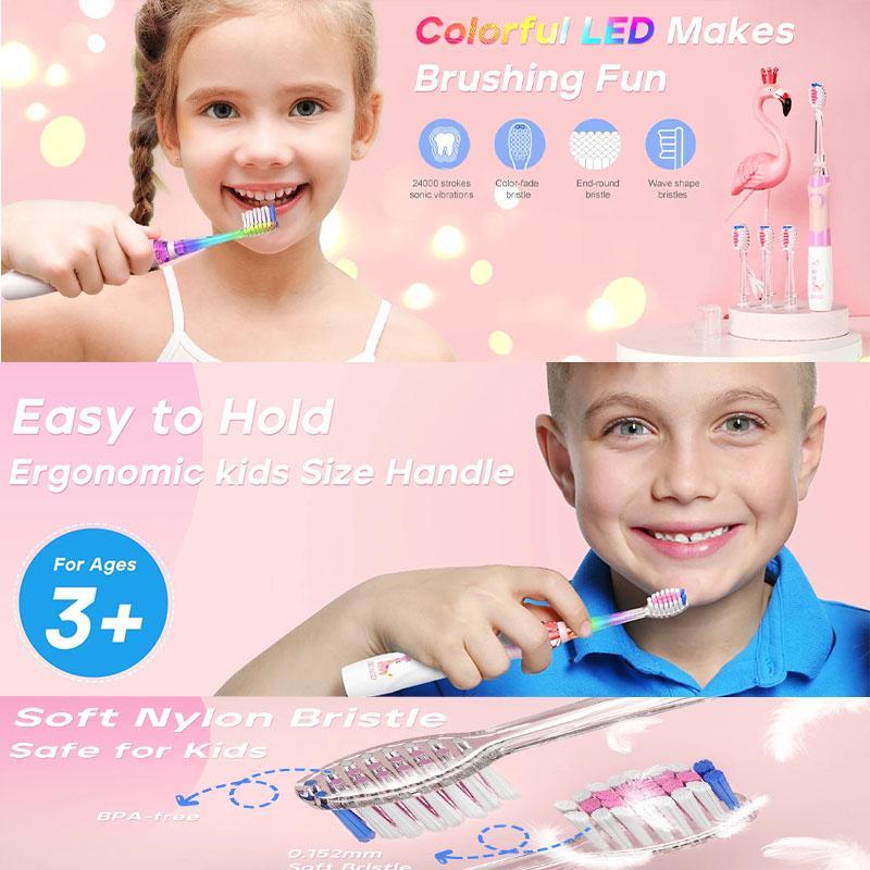 Electric Toothbrush for Kids, 1 Box Battery Powered Sonic Toothbrush with Colorful LED Light, Soft Bristles Teeth Cleaning Oral Care Tool for Children