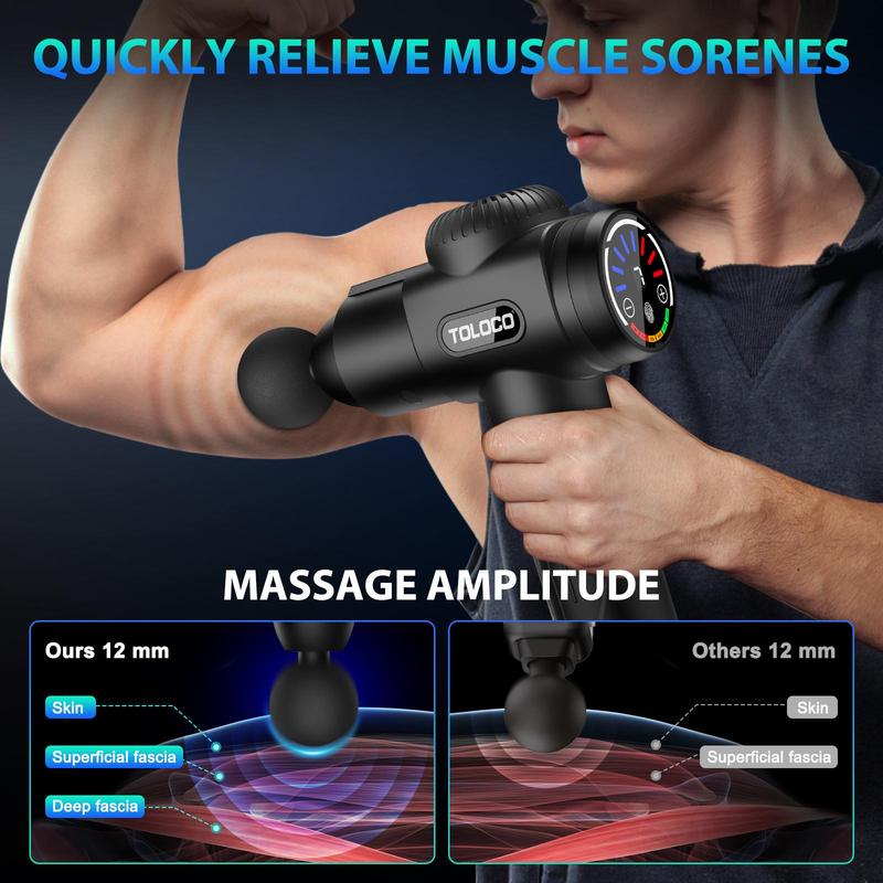 TOLOCO Massage Gun, Muscle Deep Tissue Massage Gun, Percussion massage gun with 10 replacement heads.