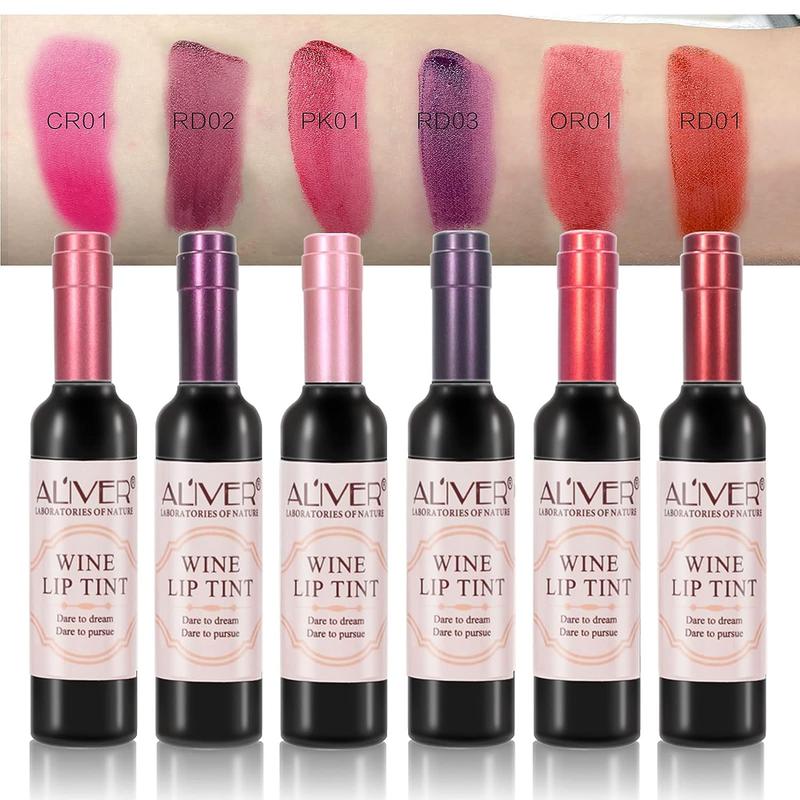 Aliver 6 Colors Wine Lip Tint, Wine Lipstick, Natural Liquid Lipstick Long Lasting Mini Make Up Lip Gloss Matte Lip Sticks Wine Bottle  0.24 Ounce (Pack of 6)