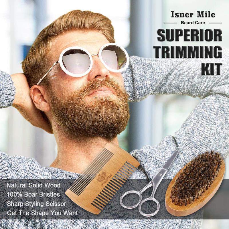 Christmas Gifts for Men, Beard Gift Kit, Beard Care Kit, Beard Grooming Kit，Isner Mile 9-in-1 Beard Kit : Includes Beard Growth Oil, Shampoo Wash, Balm, Brush, Comb, Scissors & Storage Bag – Birthday Gifts for Him, Men, Dad, Boyfriend