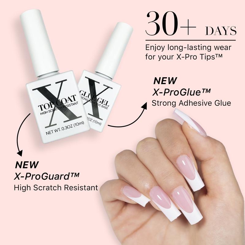 SXC Cosmetics French Tip Press On Nails, Pink Starter Kit, Ultra Fit with Pre-applied Tip Primer and Base Coat, Nail Art DIY X-Pro Tips Kit Nail Care