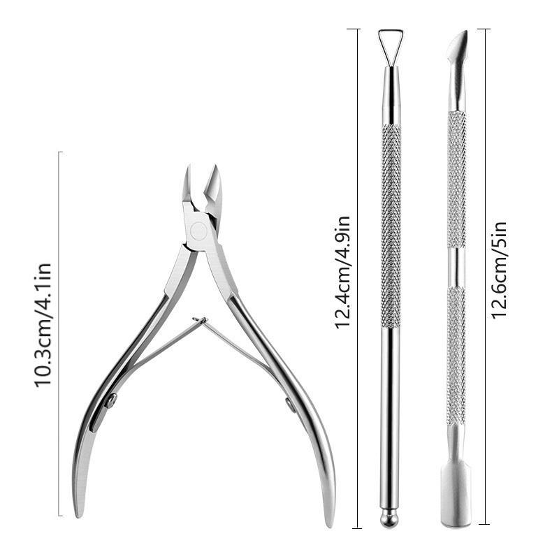 Stainless Steel Nail Cuticle Pusher Set, 3 Counts Professional Nail Cuticle Trimmer, Manicure & Pedicure Tool for Home & Salon Use