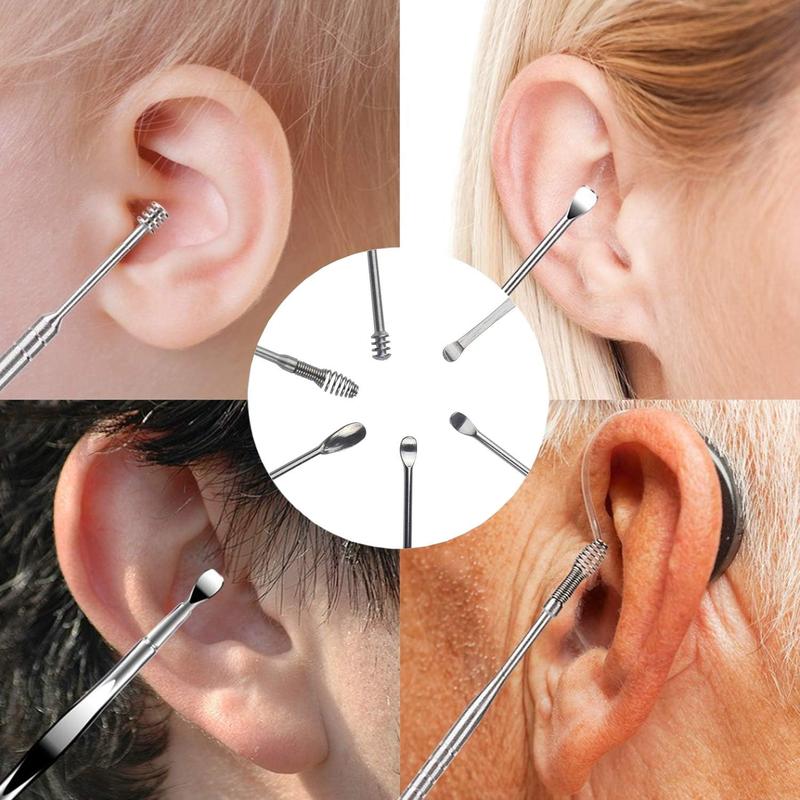 Ear Wax Removal kit, Ear Cleaner, 6-Piece Stainless Steel Ear Pick and Portable Storage Box, Remove Earwax Anytime Anywhere (Silvery)