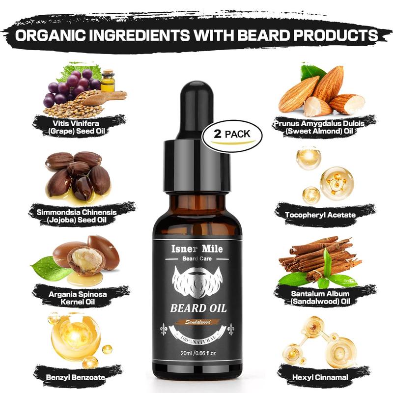 Beard Gift Kit, Beard Growth Kit, Beard Grooming Kit with 2 Pack Beard Original Oil, Beard Brush, Wash Conditioner for After Shave Lotions- Sandalwood,Balm,Combs, Christmas Valentine's Day Fathers Gifts for Men Dad Husband Boyfriend Hair Care Cleansing