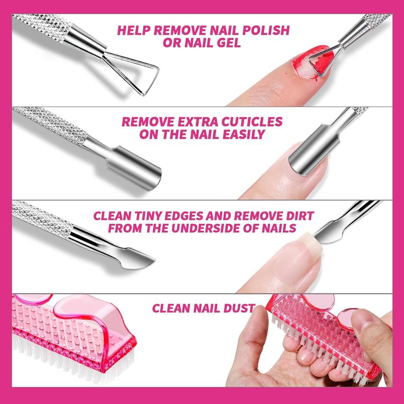 FANDAMEI Nail Polish Gel Remover Tools Kit with Nail Clips, 100ml Nail Polish Remover Bottle, 500 Nail Remover Cotton Pad, Nail Brush, Cuticle Pusher Peeler, 100 180 Nail File,Buffer Block