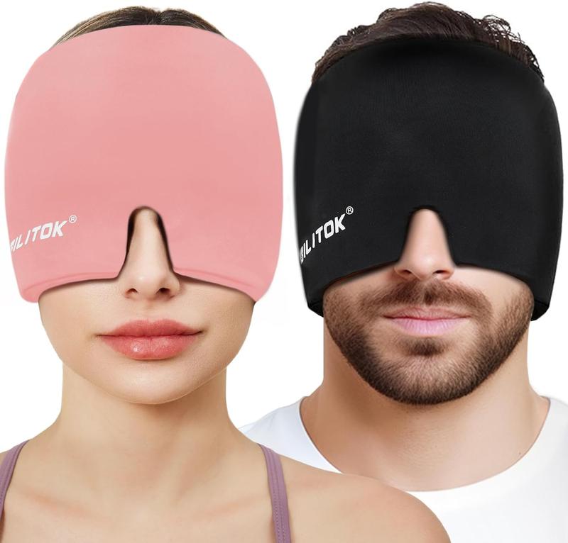 Migraine Headache Relief Cap with Gel Ice Pack, Adjustable Hot and Cold Therapy Wrap for Migraines, Sinus Pressure, and Stress Relief (Black) Headache and Eye Mask for Puffy Eyes, Tension, and All-Night Comfort – Soothing Relief for Men and Women.