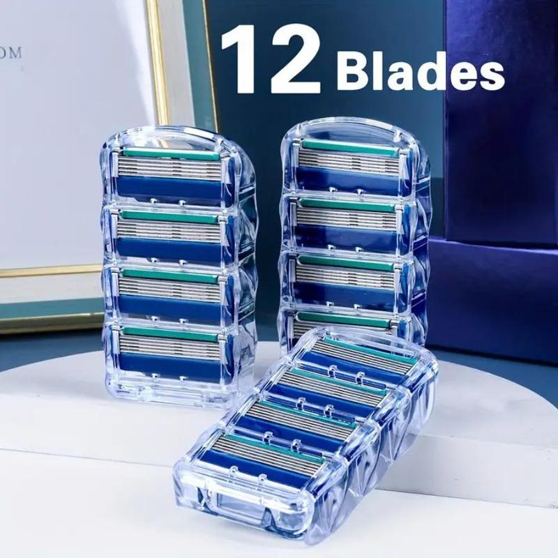 Men's 5 Layer Manual Razor Blade Set, 1 Count Razor Handle & 12pcs Replacement Blades, Professional Shaving Tool For Men