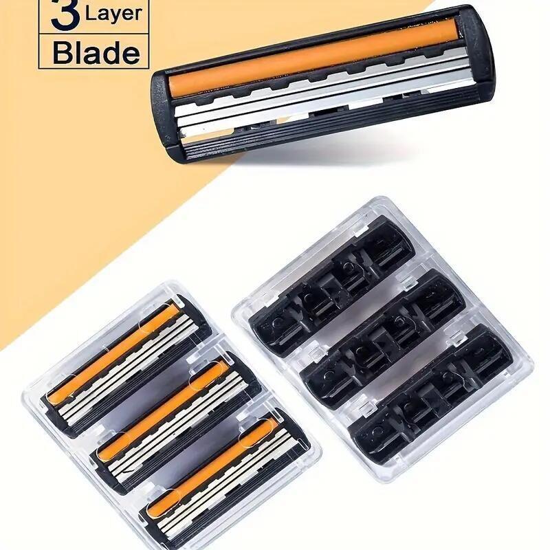 3 Layer Manual Razor Set, 1 Count 2 Counts Razor Holder & Replacement Blades, Skin Protection Classic Razor, Travel Razor, Men's Care Product