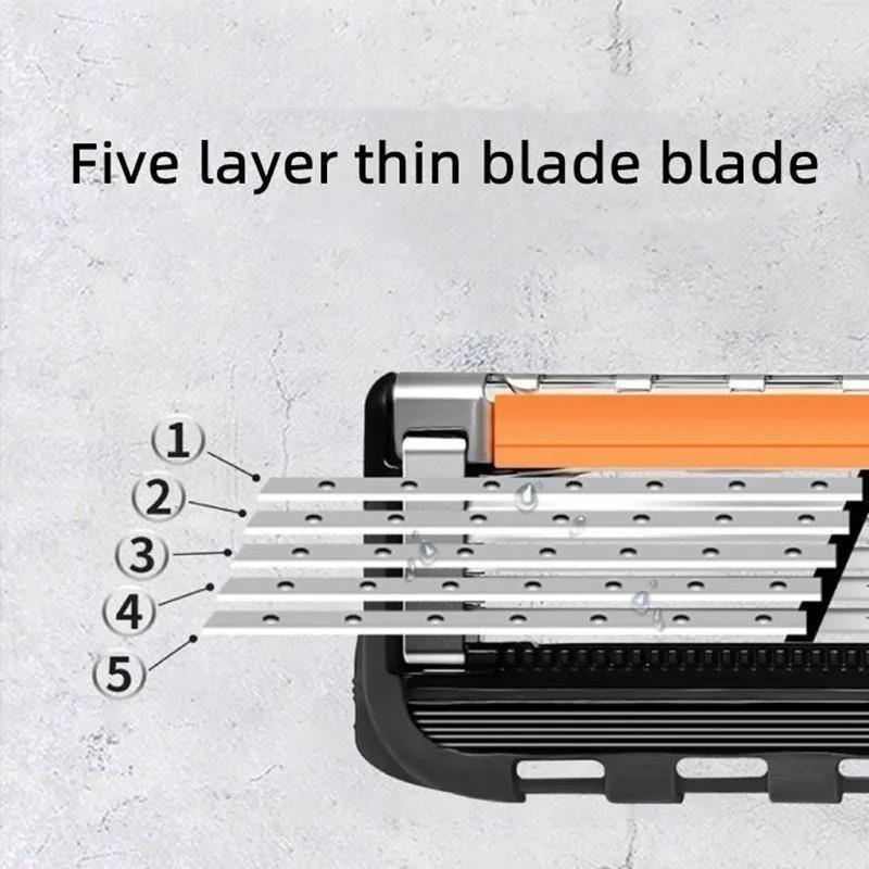 5 Layer Manual Razor Blade Set, 1 Count Vintage Wet Shaver & Replacement Blades, Skin-friendly Classic Razor for Men, Christmas Gift