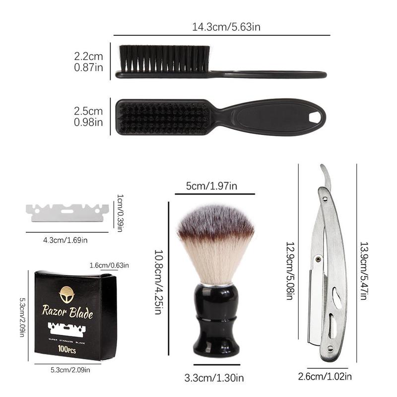 Men's Shaving Tool Set, 4 Counts set Stainless Steel Razor Holder & Replacement Blades & Brush & Comb, Portable Razor Set, Fashionable Shaving Tool Set, Christmas Gift