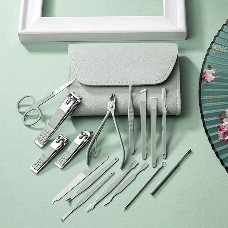 Manicure Set 16 in 1 Stainless Steel Nail Clipper Kit Professional Grooming Kits Face Hand Foot Skin Care and Nail Care Tools with Leather Travel Case Color Daily Storage Nail Art nail clipper